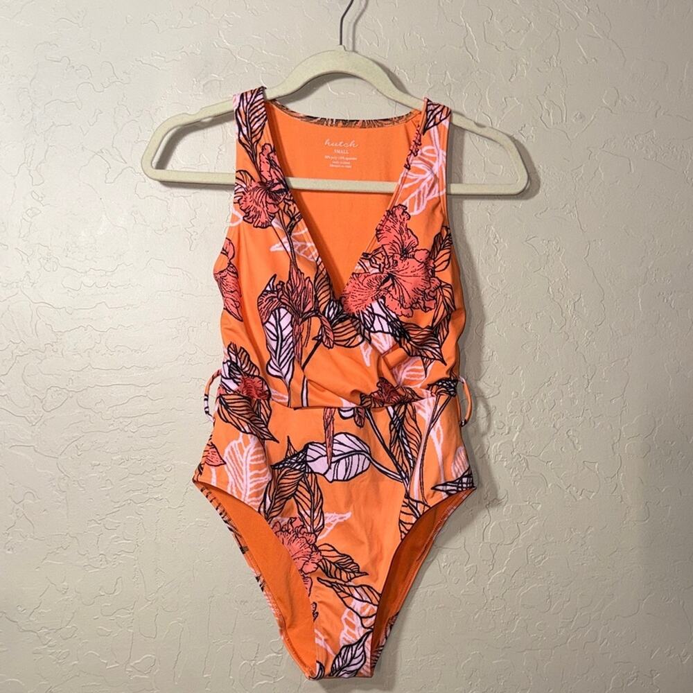 Hutch Luanne orange tropical print one piece swimsuit size small
